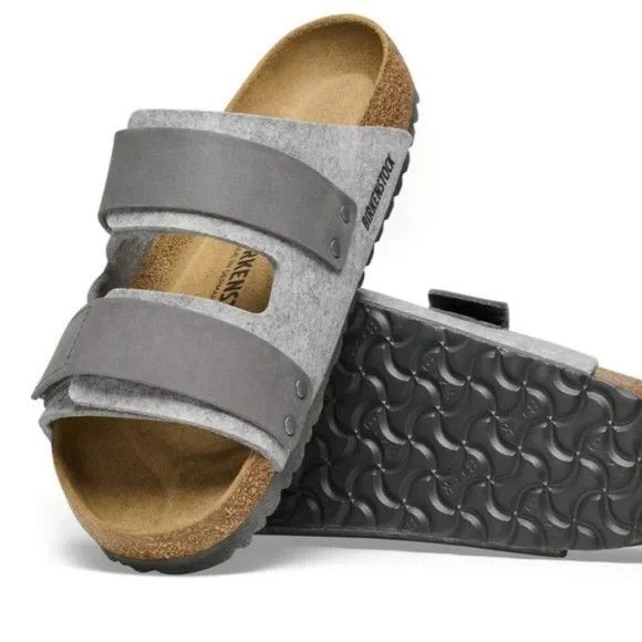 BIRKENSTOCK Uji Slide Sandal Genuine Leather Men GRAY SUEDE REGULAR - Picture 5 of 8